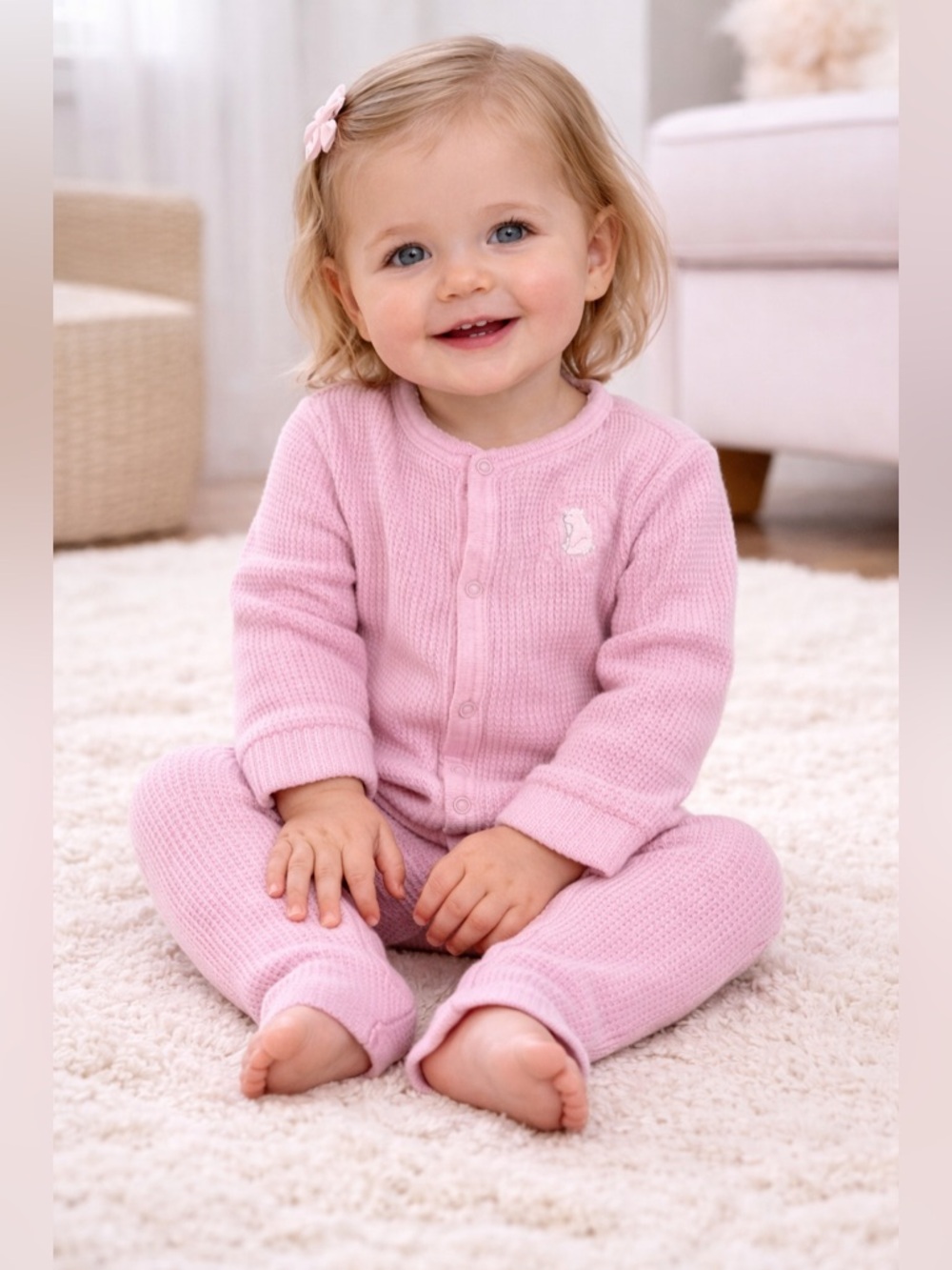 Babycottons Pink Pima Cotton Waffle Knit Footless Pajama 9 Months Peru